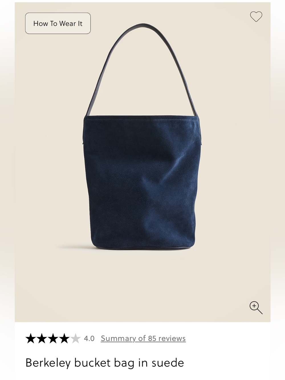 NWOT J. Crew Berkeley Bucket Bag in Navy Suede